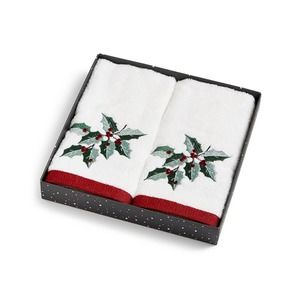 Martha Stewart Collection Holly Embroidered 100% Cotton 2-Pc Fingertip Towel Set